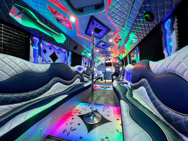 Colorful LED lights on party bus