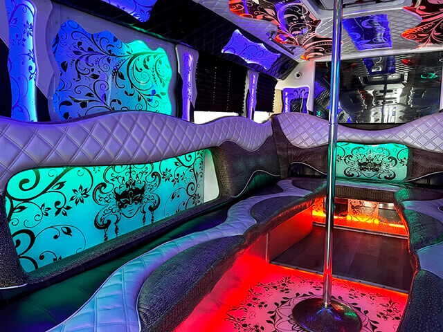 Custom interiors on party bus
